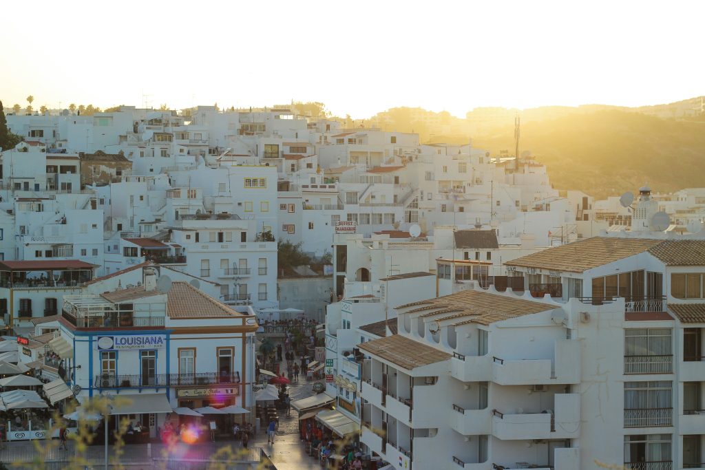 Sunset at Albufeira city center